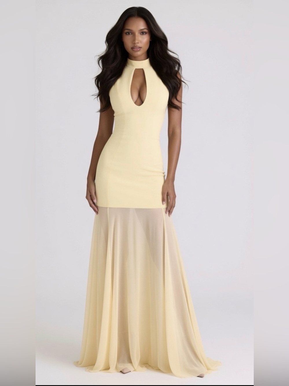 HOUSE OF CB 'Raphaella' Butter Yellow Keyhole Maxi Dress/Small US4-6 $299 - Picture 6 of 12